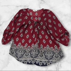 Mnk Below-Elbow Sleeve Boho Western Paisley Blouse Size Large (L) C79